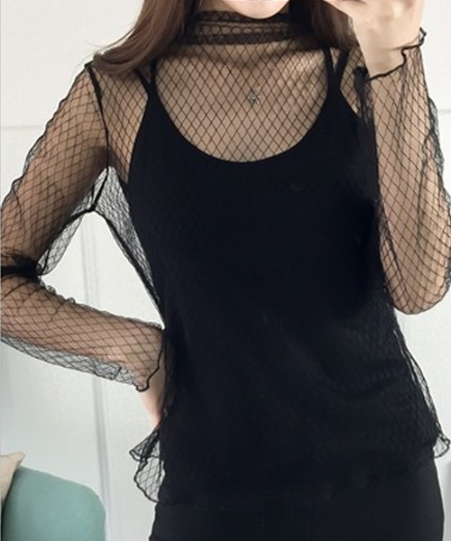 Primazel（プリマゼル）の「インナーキャミ付属シアーメッシュカットソー（Tシャツ/カットソー・レディース・その他3/その他2/その他1/ストライプ/ドット・M）」の14枚目の写真