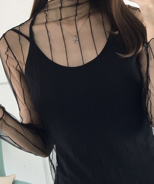 Primazel（プリマゼル）の「インナーキャミ付属シアーメッシュカットソー（Tシャツ/カットソー・レディース・その他3/その他2/その他1/ストライプ/ドット・M）」の15枚目の写真