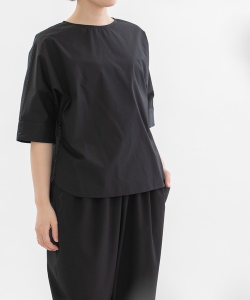 ブラウス シャツ Cloche misc 5分袖ノーカラーブラウス レディース nop de nod ブラウス シャツ Cloche misc 5分袖ノーカラー