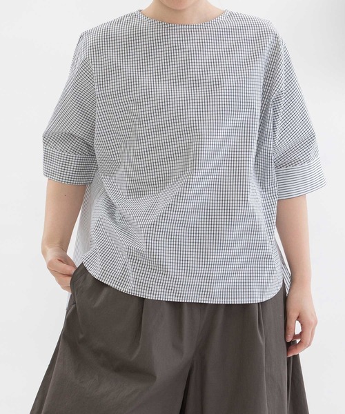 ブラウス シャツ Cloche misc 5分袖ノーカラーブラウス レディース 楽天市場】Cloche misc 5分袖ノーカラーブラウス
