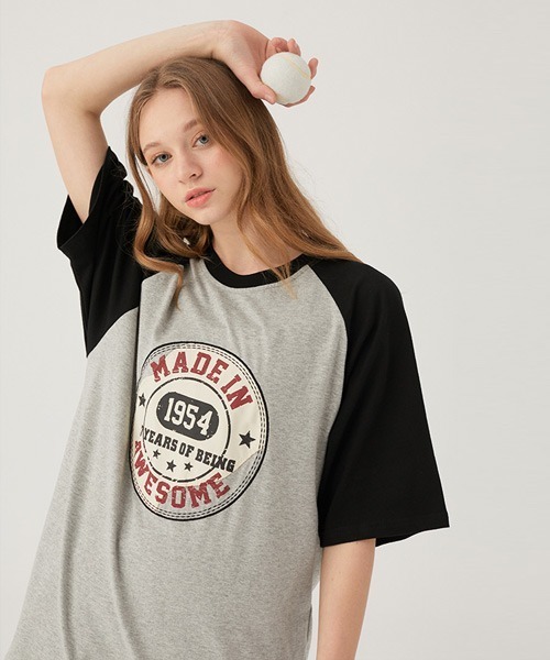 セール】オーバーサイズ 刺繍ロゴラグランスリーブTシャツ（T