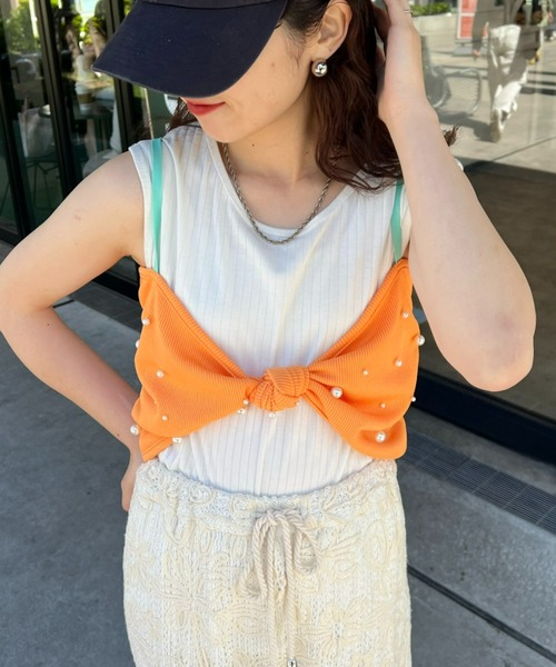 HELLO.SANFRANCISCO(ハローサンフランシスコ)の「【HELLO.SANFRANCISCO】パール付リボンブラキャミ(キャミソール・レディース・グリーン/イエロー/オレンジ・ONE SIZE)」の20枚目の写真