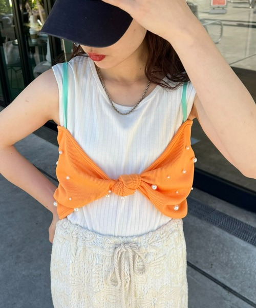 HELLO.SANFRANCISCO(ハローサンフランシスコ)の「【HELLO.SANFRANCISCO】パール付リボンブラキャミ(キャミソール・レディース・グリーン/イエロー/オレンジ・ONE SIZE)」の21枚目の写真