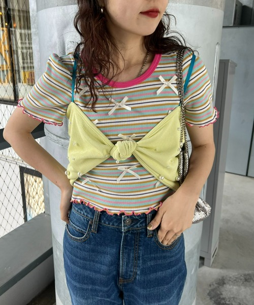 HELLO.SANFRANCISCO(ハローサンフランシスコ)の「【HELLO.SANFRANCISCO】パール付リボンブラキャミ(キャミソール・レディース・グリーン/イエロー/オレンジ・ONE SIZE)」の13枚目の写真