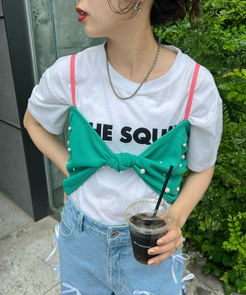 HELLO.SANFRANCISCO(ハローサンフランシスコ)の「【HELLO.SANFRANCISCO】パール付リボンブラキャミ(キャミソール・レディース・グリーン/イエロー/オレンジ・ONE SIZE)」の4枚目の写真
