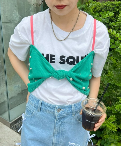 HELLO.SANFRANCISCO(ハローサンフランシスコ)の「【HELLO.SANFRANCISCO】パール付リボンブラキャミ(キャミソール・レディース・グリーン/イエロー/オレンジ・ONE SIZE)」の5枚目の写真