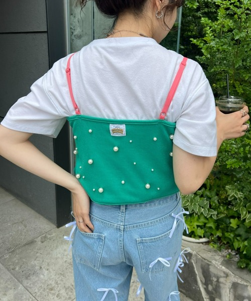 HELLO.SANFRANCISCO(ハローサンフランシスコ)の「【HELLO.SANFRANCISCO】パール付リボンブラキャミ(キャミソール・レディース・グリーン/イエロー/オレンジ・ONE SIZE)」の7枚目の写真