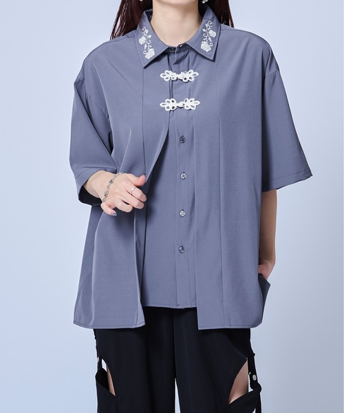 Ellno Loset（エルノロゼット）の「刺繍レイヤードチャイナシャツ（シャツ/ブラウス・メンズ・オフホワイト/ブラック/ブルーグレー・MEDIUM/LARGE/SMALL）」の16枚目の写真