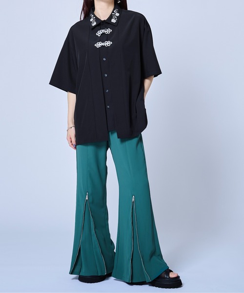 Ellno Loset（エルノロゼット）の「刺繍レイヤードチャイナシャツ（シャツ/ブラウス・メンズ・オフホワイト/ブラック/ブルーグレー・MEDIUM/LARGE/SMALL）」の9枚目の写真