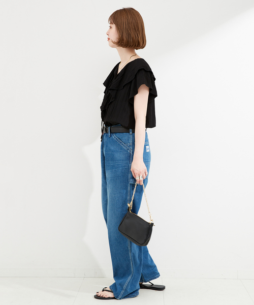 美品✨トゥービーシック　サイズ42 XL ラッフル袖　華やぎブラウス　半袖 青緑 美品 トゥービーシック TO BE CHIC サイズ42 サイズXL LL