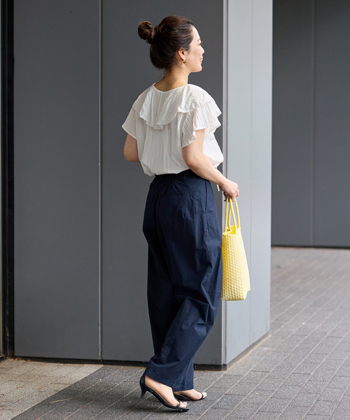 B.C STOCK（ベーセーストック）の「ラッフルカラー半袖ブラウス（シャツ/ブラウス・レディース・ホワイト/ブラック・FREE）」の15枚目の写真
