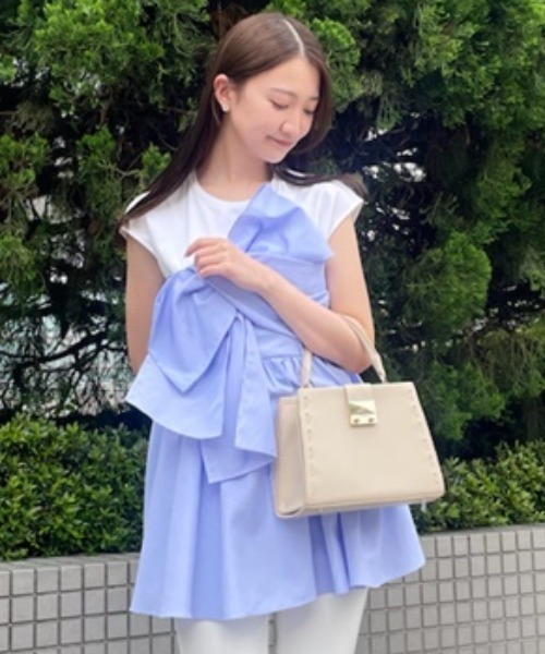 CELFORD(セルフォード)の「ビックリボンカットトップス(Tシャツ/カットソー・レディース・オフホワイト/ブラック/ストライプ・FREE)」の3枚目の写真