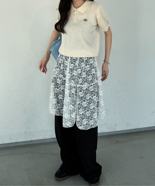 nemne store（ネンネストア）の「《Delfy》ワンポイントリボンニットポロ（ポロシャツ・レディース・ライトブルー/グレー/ピンク/イエロー/クリーム・フリー）」の2枚目の写真