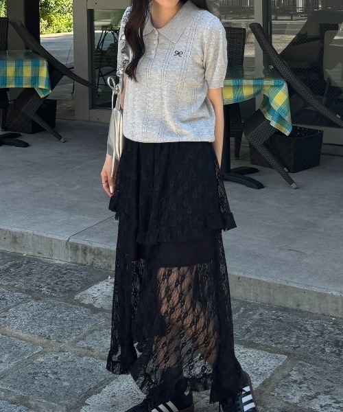 nemne store（ネンネストア）の「《Delfy》ワンポイントリボンニットポロ（ポロシャツ・レディース・ライトブルー/グレー/ピンク/イエロー/クリーム・フリー）」の6枚目の写真