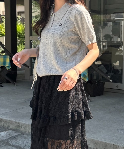 nemne store（ネンネストア）の「《Delfy》ワンポイントリボンニットポロ（ポロシャツ・レディース・ライトブルー/グレー/ピンク/イエロー/クリーム・フリー）」の7枚目の写真