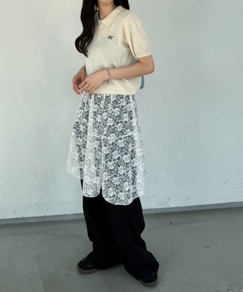 nemne store（ネンネストア）の「《Delfy》ワンポイントリボンニットポロ（ポロシャツ・レディース・ライトブルー/グレー/ピンク/イエロー/クリーム・フリー）」の14枚目の写真