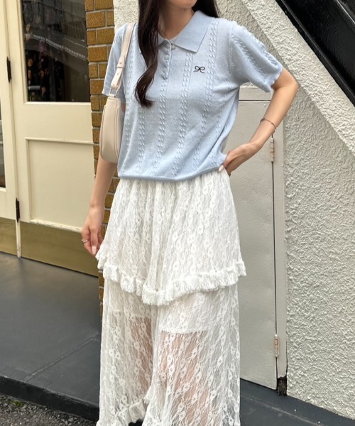 nemne store（ネンネストア）の「《Delfy》ワンポイントリボンニットポロ（ポロシャツ・レディース・ライトブルー/グレー/ピンク/イエロー/クリーム・フリー）」の18枚目の写真