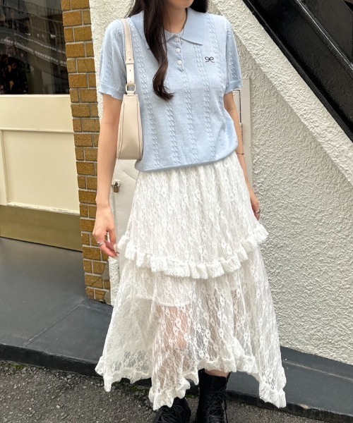 nemne store（ネンネストア）の「《Delfy》ワンポイントリボンニットポロ（ポロシャツ・レディース・ライトブルー/グレー/ピンク/イエロー/クリーム・フリー）」の20枚目の写真