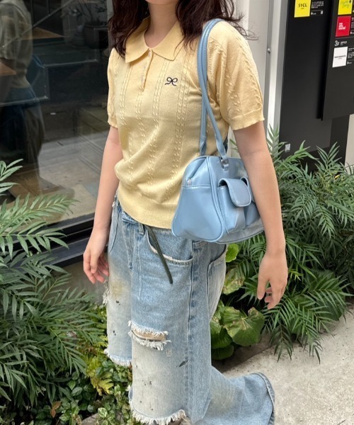 nemne store（ネンネストア）の「《Delfy》ワンポイントリボンニットポロ（ポロシャツ・レディース・ライトブルー/グレー/ピンク/イエロー/クリーム・フリー）」の21枚目の写真