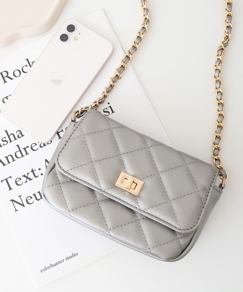 FUNALIVE（ファンアライブ）の「キルティング　チェーンミニショルダーバッグ（ショルダーバッグ・レディース・ホワイト/ベージュ/シルバー/ブラック/ピンク/ブルーグレー・FREE）」の6枚目の写真