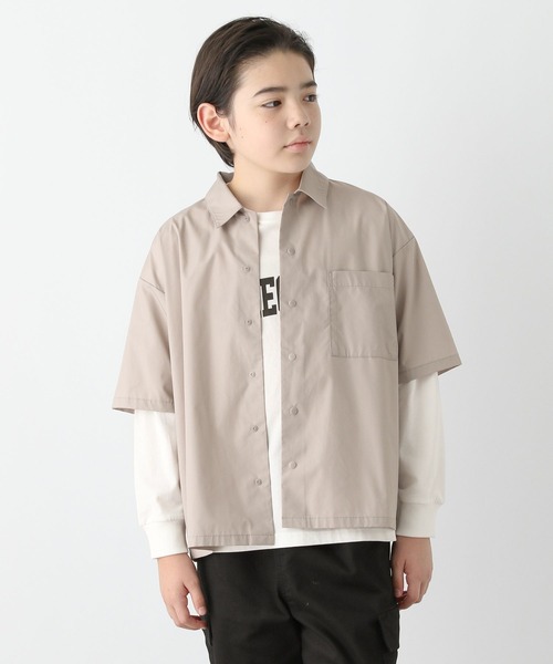 GLOBAL WORK（グローバルワーク）の「2SET＊半袖シャツ長袖Ｔ/115816（シャツ/ブラウス・キッズ・ブラック/グレイッシュベージュ・130cm/140cm/150cm/160cm/170cm）」の2枚目の写真