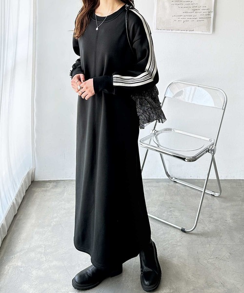 GeeRA（ジーラ）の「裏起毛ラインスウェットワンピース（ワンピース・レディース・ブラック/オートミール・MEDIUM/LARGE）」の12枚目の写真