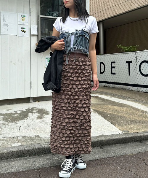 CIAOPANIC(チャオパニック)の「ぽこぽこシャーリングIラインスカート(スカート・レディース・ブラウン/ホワイト/アイボリー/ブラック・FREE)」の19枚目の写真