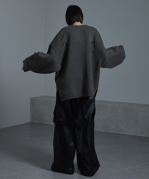 cussil（クシル）の「【cussil/クシル】ダブルジャガードダメージクルーネックニット/セーター（ニット/セーター・メンズ・オフホワイト/チャコールグレー/ブラック/ネイビー/ブラック系・S/M/L）」の16枚目の写真