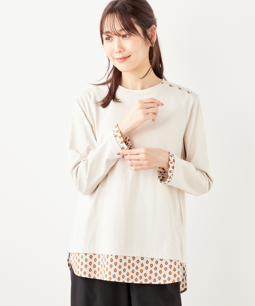 DECOY SINCE 1981(デコイシンスイチキュウハチイチ)の「【les OLIVADES】レイヤード風プルオーバー(Tシャツ/カットソー・レディース・ベージュ/ネイビー・M/L/LL)」の1枚目の写真