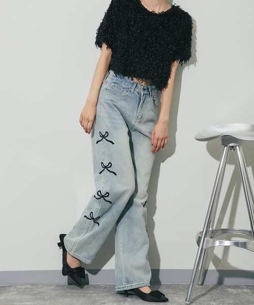 ANOTHER S(アナザーエス)の「サイド刺繍リボンデニムパンツ(デニムパンツ・レディース・ブルー・S/M/L)」の6枚目の写真