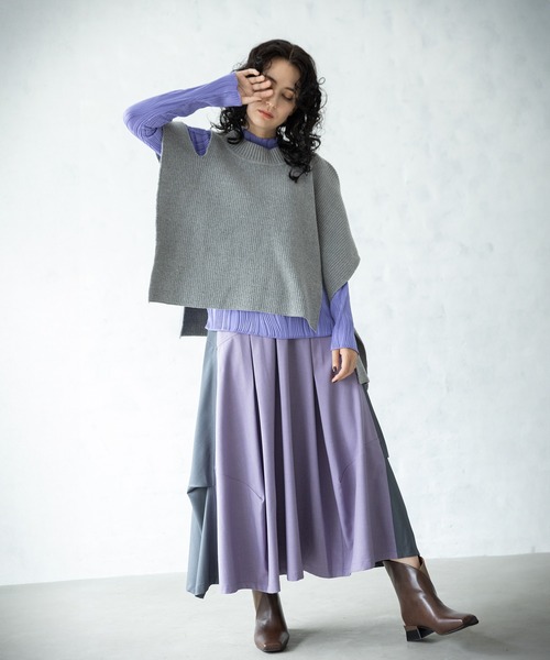 OSMOSIS（オズモーシス）の「バイカラータックコクーンスカート（スカート・レディース・ブラック/カーキ/ライトパープル・ONE SIZE）」の11枚目の写真