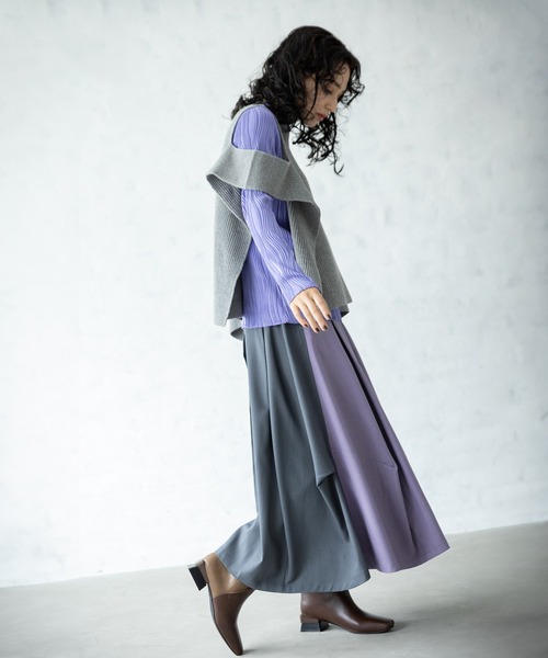 OSMOSIS（オズモーシス）の「バイカラータックコクーンスカート（スカート・レディース・ブラック/カーキ/ライトパープル・ONE SIZE）」の12枚目の写真