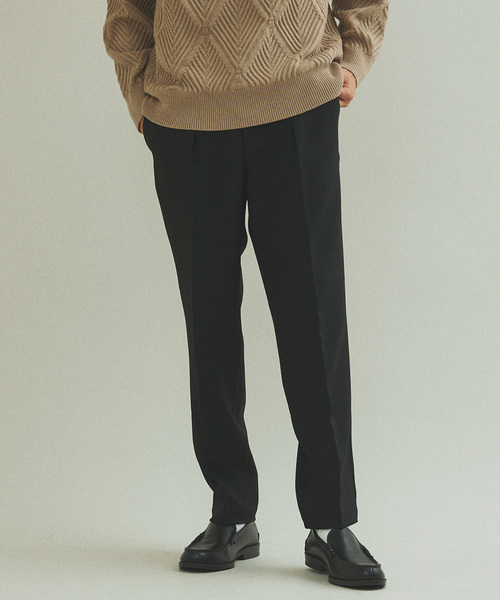 417 EDIFICE（フォーワンセブンエディフィス）の「”LANATEC”メランジツイル 1タックパンツ（スラックス・メンズ・ブラック/ベージュ/ブラウン/ボルドー/グリーン・SMALL/MEDIUM/LARGE）」の2枚目の写真