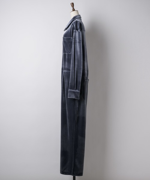 Fastener slit velours jumpsuit / ファスナースリットベロアジャンプ