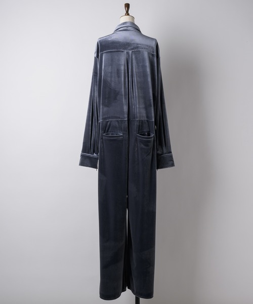 Fastener slit velours jumpsuit / ファスナースリットベロアジャンプ