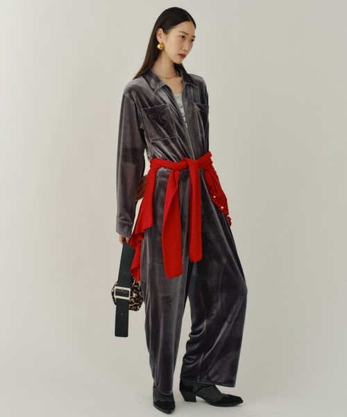 Fastener slit velours jumpsuit / ファスナースリットベロアジャンプ Fastener slit velours jumpsuit / ファスナースリットベロアジャンプ