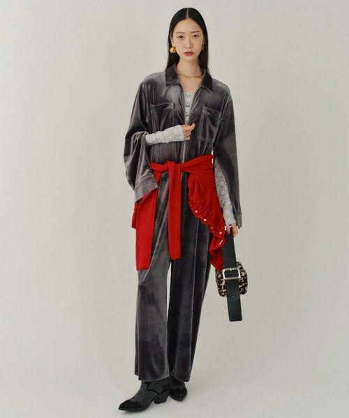 Fastener slit velours jumpsuit / ファスナースリットベロアジャンプ