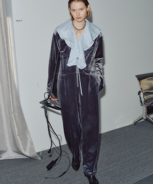 Fastener slit velours jumpsuit / ファスナースリットベロアジャンプ