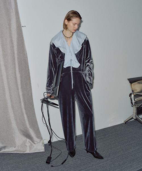 yae ヤエ オールインワン ベロア素材 ブラック 38 美品 yae（ヤエ）の「Fastener slit velours jumpsuit / ファスナースリット