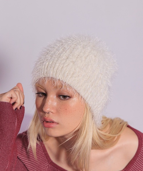 FOREVER 21(フォーエバー トゥエンティーワン)の「【2024FW】シャギービーニー(ニットキャップ/ビーニー・レディース・ネイビー/ホワイト/ホワイト×ブラック・FREE)」の2枚目の写真