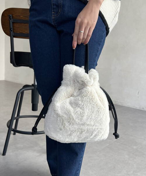 と*ン様 リトルサンダー Denimremakeモコモコファー【巾着トートバ ゆ