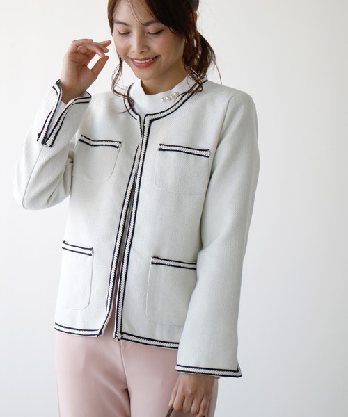 新しいツイードお仕事ジャケット華やぎをプラス（ノーカラージャケット）｜Ehre style（エーレスタイル）