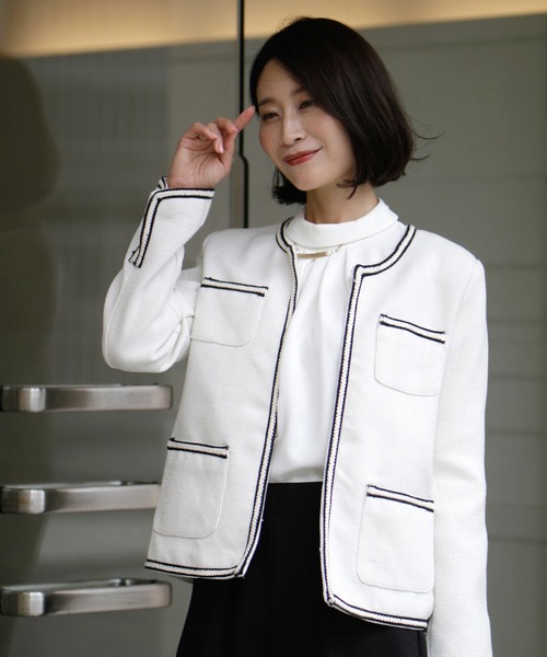 新しいツイードお仕事ジャケット華やぎをプラス（ノーカラージャケット）｜Ehre style（エーレスタイル）