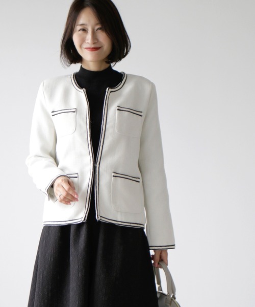 新しいツイードお仕事ジャケット華やぎをプラス（ノーカラージャケット）｜Ehre style（エーレスタイル）
