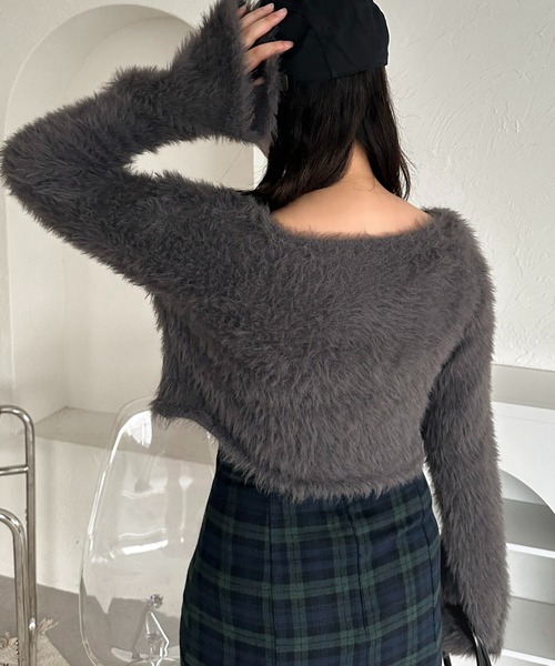 apres jour mignon（アプレジュールミニョン）の「【apresjour mignon SOIE】フワフワショートジップカーディガン【ZOZOTOWN限定アイテム】（カーディガン/ボレロ・レディース・ブラウン系その他/アイボリー/チャコールグレー・X-LARGE/フリー）」の22枚目の写真