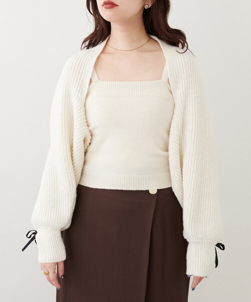 natural couture(ナチュラルクチュール)の「袖口リボンショートボレロ(カーディガン/ボレロ・レディース・オフホワイト/チャコールグレー/サックスブルー/モカ・FREE)」の14枚目の写真