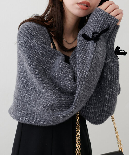 natural couture(ナチュラルクチュール)の「袖口リボンショートボレロ(カーディガン/ボレロ・レディース・オフホワイト/チャコールグレー/サックスブルー/モカ・FREE)」の17枚目の写真