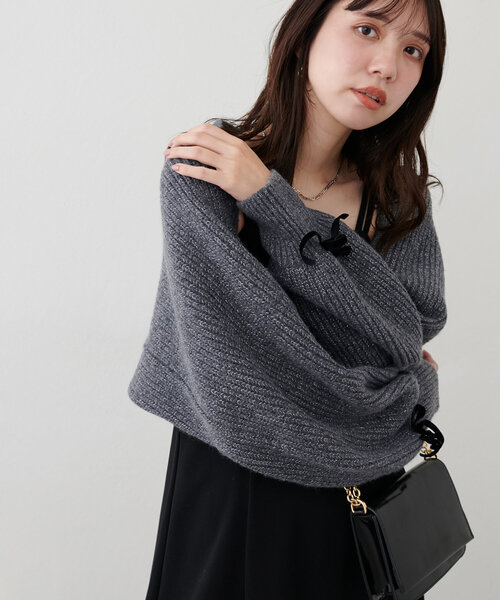natural couture(ナチュラルクチュール)の「袖口リボンショートボレロ(カーディガン/ボレロ・レディース・オフホワイト/チャコールグレー/サックスブルー/モカ・FREE)」の16枚目の写真