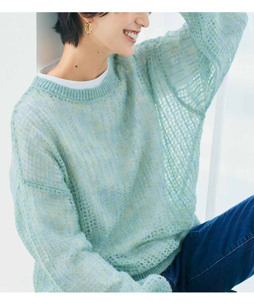 IEDIT（イディット）の「ＩＥＤＩＴ　やさしく透けるふわほわシアーニットトップス（ニット/セーター・レディース・オレンジ/ミント/ホワイト・M/L/LL/3L/S）」の2枚目の写真