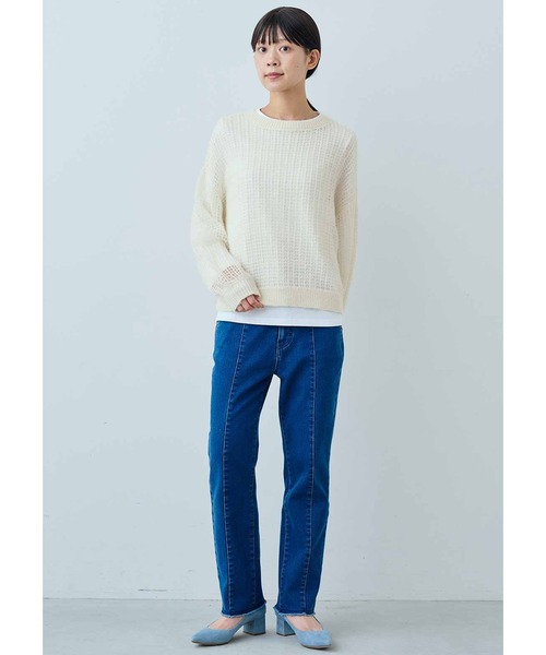 IEDIT（イディット）の「ＩＥＤＩＴ　やさしく透けるふわほわシアーニットトップス（ニット/セーター・レディース・オレンジ/ミント/ホワイト・M/L/LL/3L/S）」の4枚目の写真